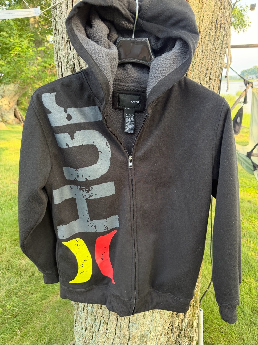 Hurley Boys Black Zip-Up Sherpa Lined Hooded Jacket- size L
